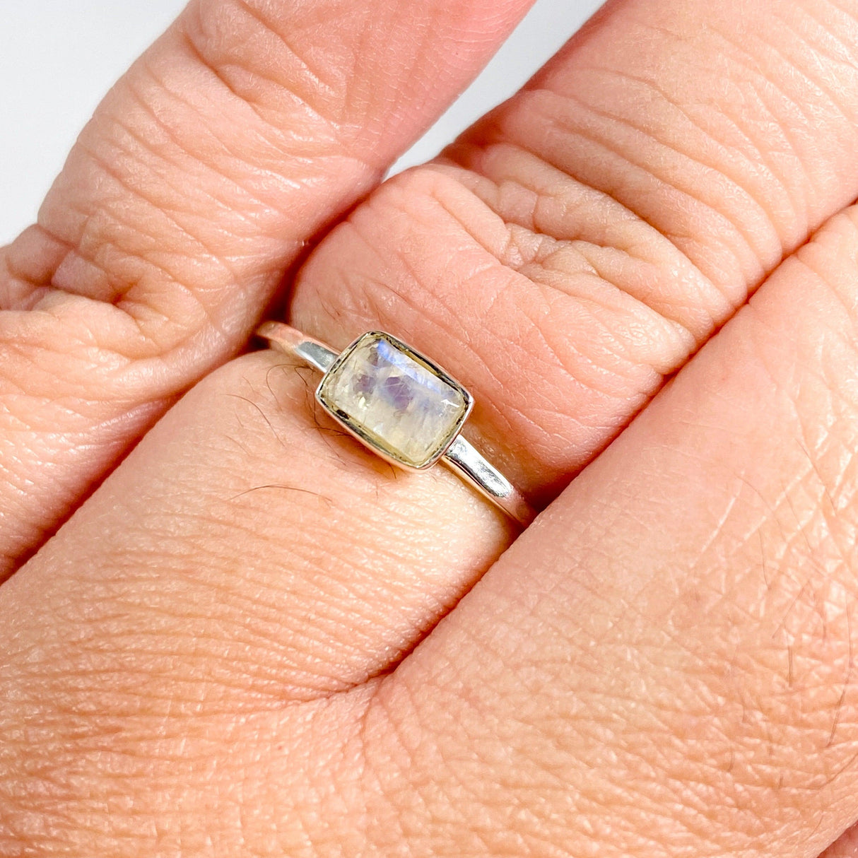 Rainbow Moonstone Rectangular Faceted Fine Band Ring R3793-RMS - Nature's Magick