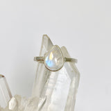 Rainbow Moonstone Teardrop Cabochon Ring  with a Hammered Band Size 7.5 BTR-27