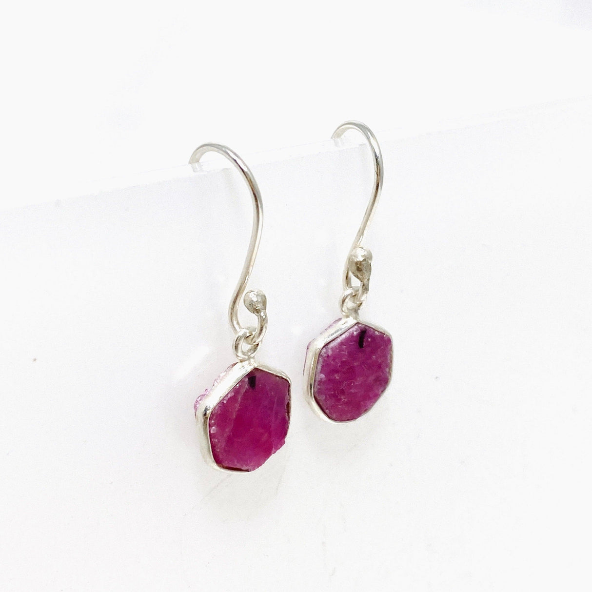 Raw Ruby Hexagonal Earrings KEGJ1470 - Nature's Magick