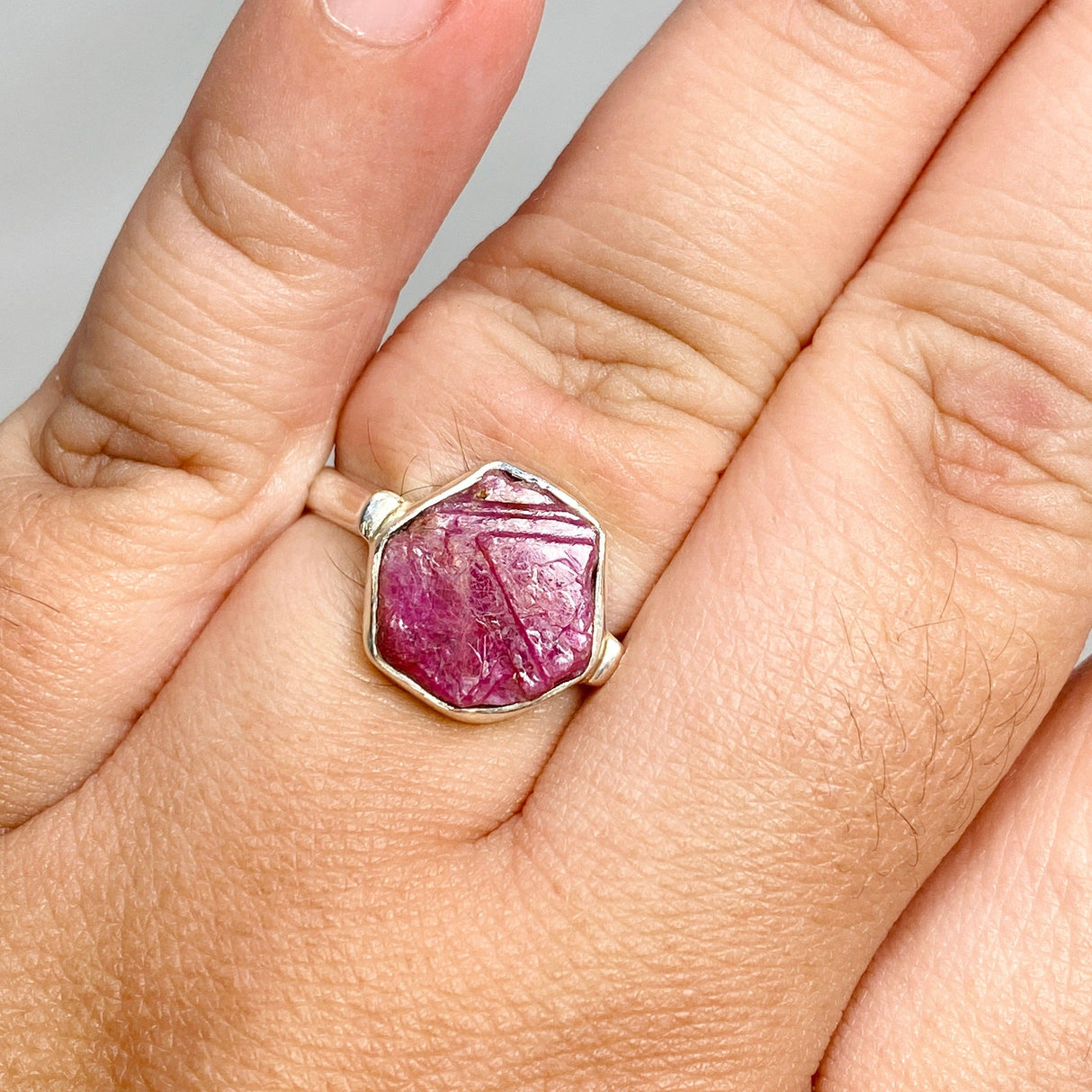 Raw Ruby Hexagonal Fine Band Ring R3-HEX - Nature's Magick