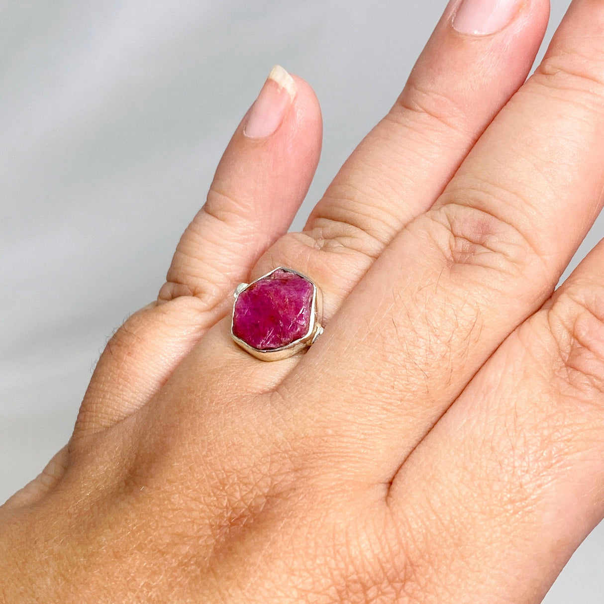 Raw Ruby Hexagonal Fine Band Ring R3-HEX - Nature's Magick