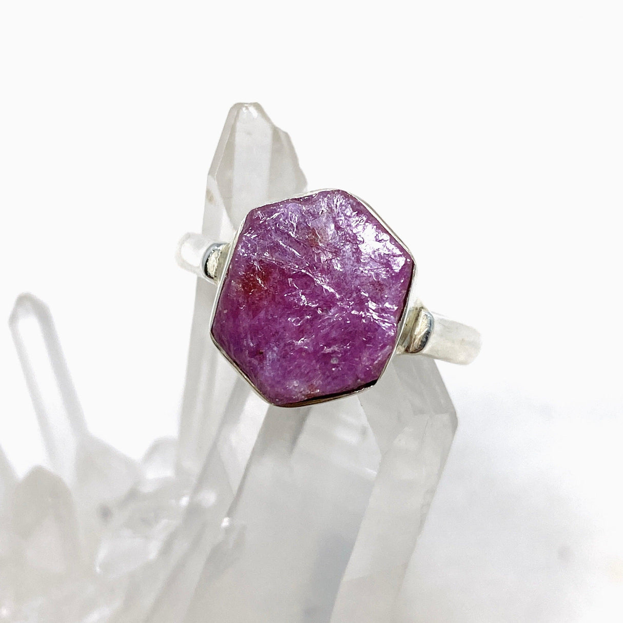 Raw Ruby Hexagonal Fine Band Ring R3-HEX - Nature's Magick