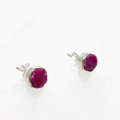 Raw Ruby Hexagonal Stud Earrings S245 - Nature's Magick