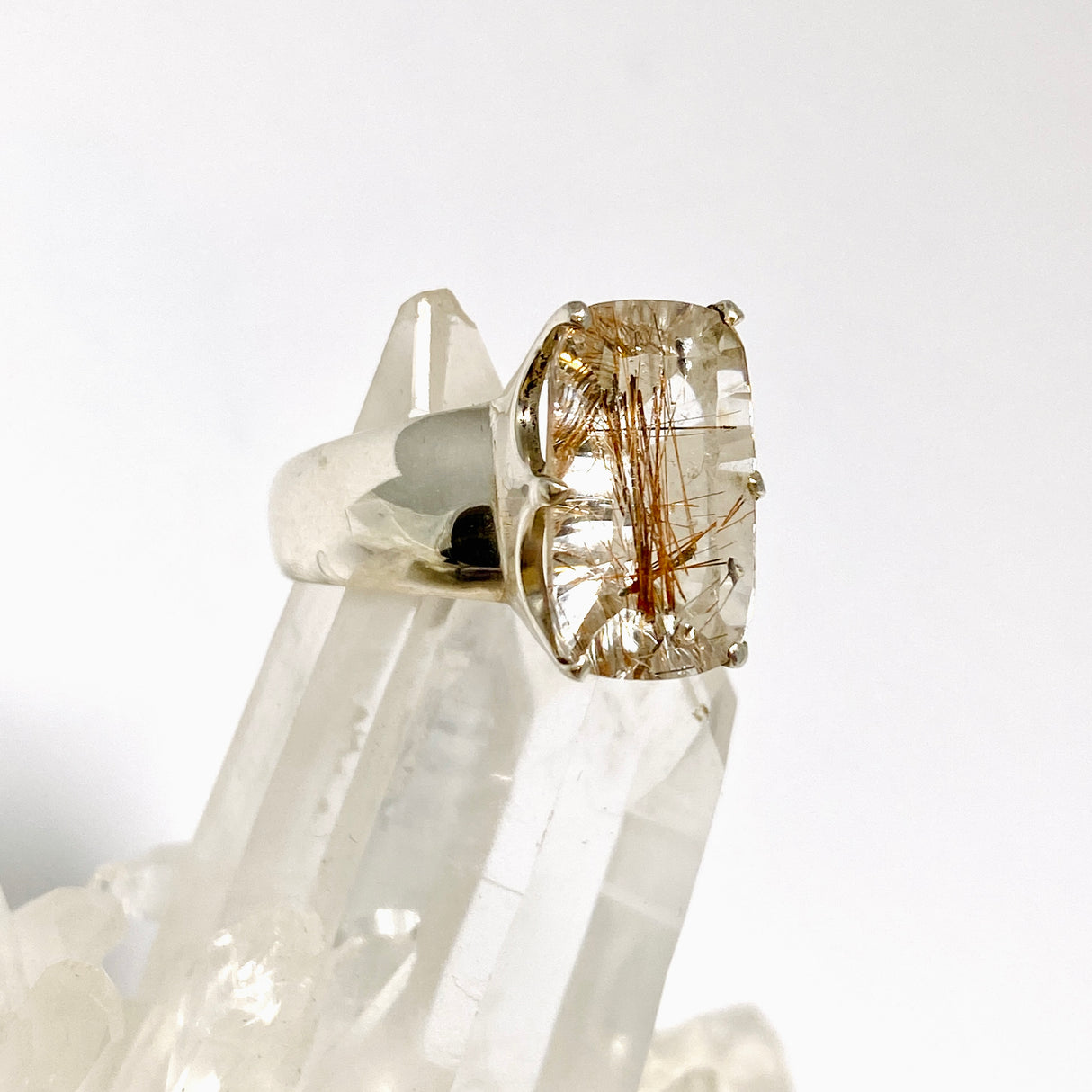 Red Rutile Quartz Rectangular Faceted Ring Size 8 PRGJ1010