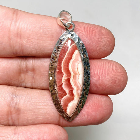 Rhodochrosite Marquise Pendant in a Hammered Setting KPGJ4331 - Nature's Magick