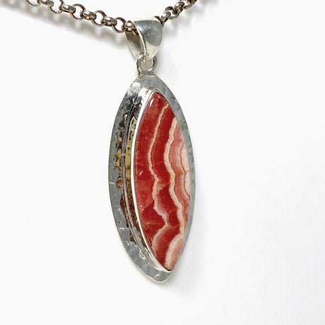 Rhodochrosite Marquise Pendant in a Hammered Setting KPGJ4331 - Nature's Magick