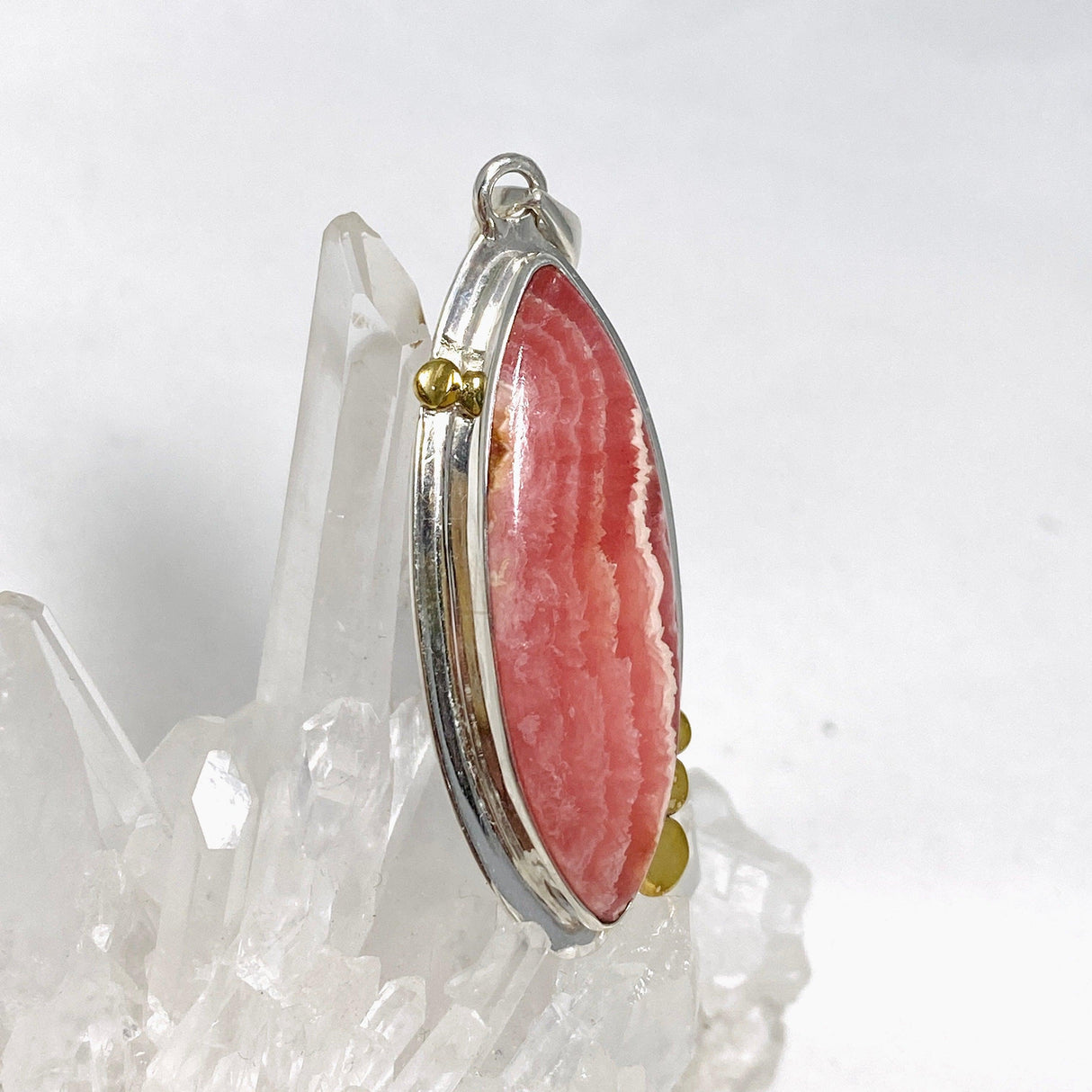 Rhodochrosite Marquise Pendant with Brass Accents KPGJ4332 - Nature's Magick