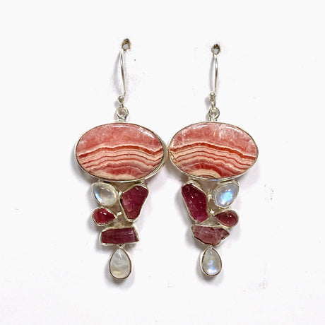 Rhodochrosite Moonstone and Pink Tourmaline Multistone Earrings KEGJ1464 - Nature's Magick