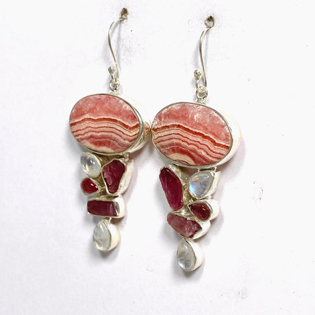 Rhodochrosite Moonstone and Pink Tourmaline Multistone Earrings KEGJ1464 - Nature's Magick