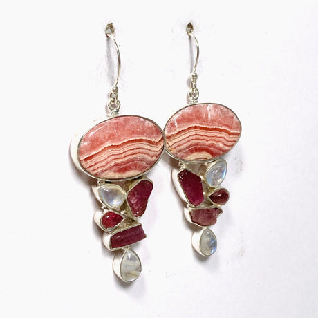 Rhodochrosite Moonstone and Pink Tourmaline Multistone Earrings KEGJ1464 - Nature's Magick