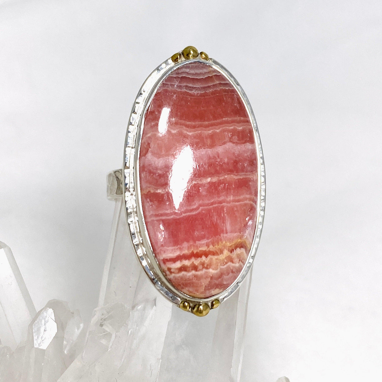 Rhodochrosite Oval Ring with Brass Accents Size 10 KRGJ3166 - Nature's Magick