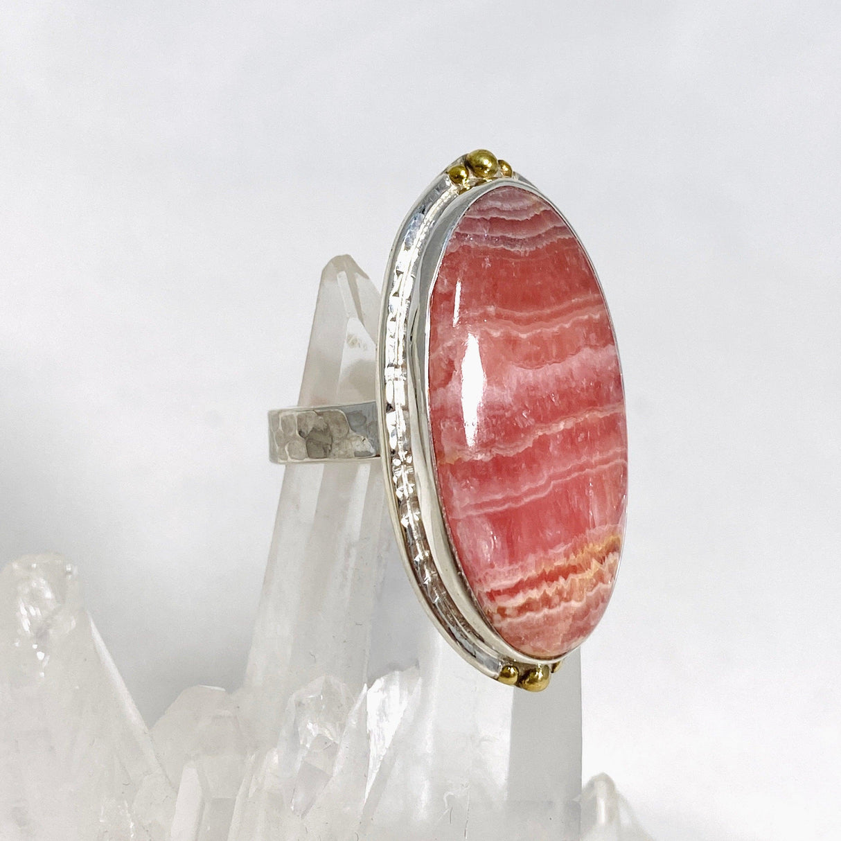 Rhodochrosite Oval Ring with Brass Accents Size 10 KRGJ3166 - Nature's Magick