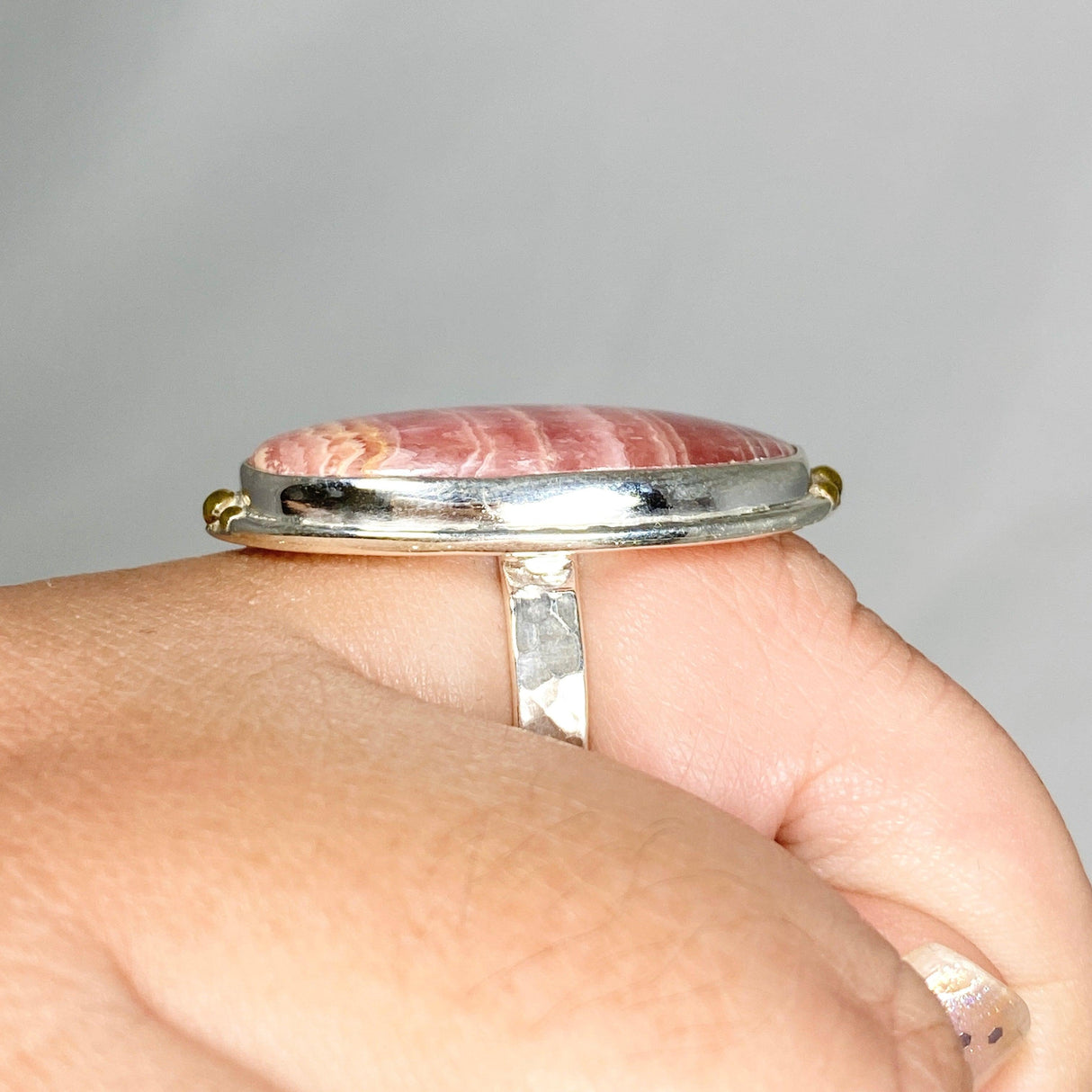 Rhodochrosite Oval Ring with Brass Accents Size 10 KRGJ3166 - Nature's Magick