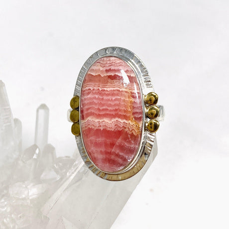 Rhodochrosite Oval Ring with Brass Accents Size 11 KRGJ3165 - Nature's Magick