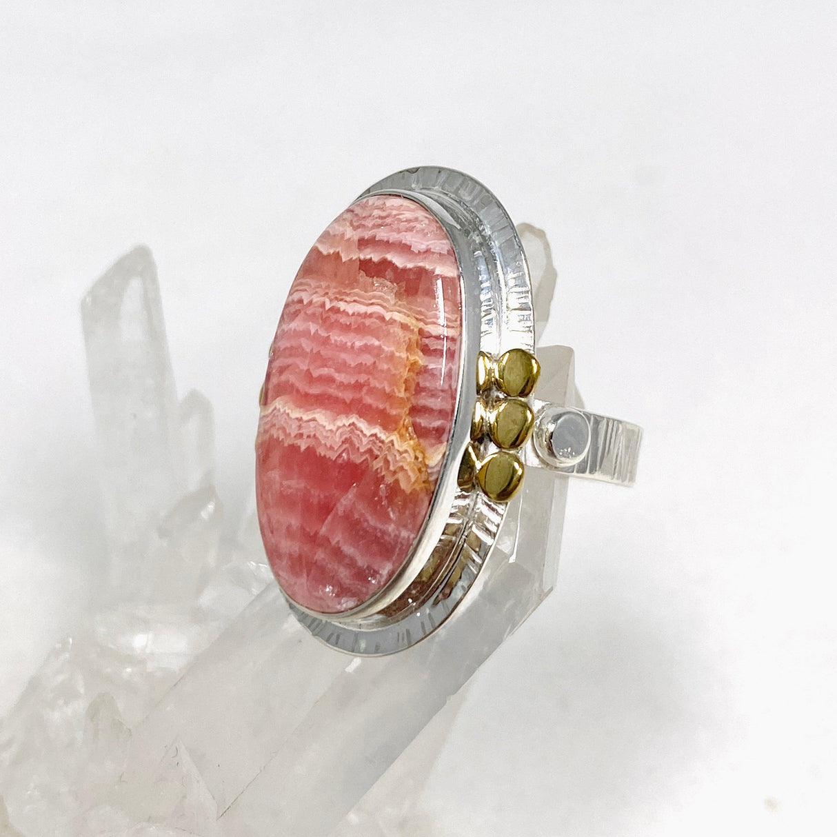 Rhodochrosite Oval Ring with Brass Accents Size 11 KRGJ3165 - Nature's Magick