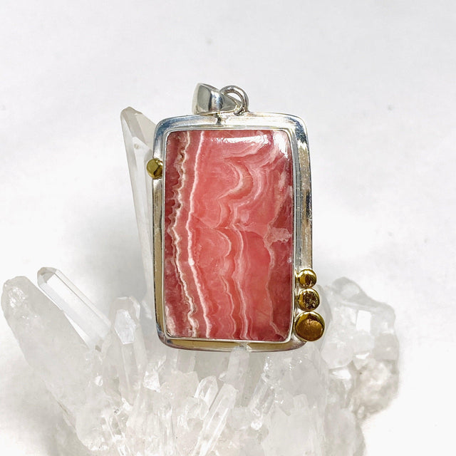 Rhodochrosite Rectangular Pendant with Brass Accents KPGJ4324 - Nature's Magick