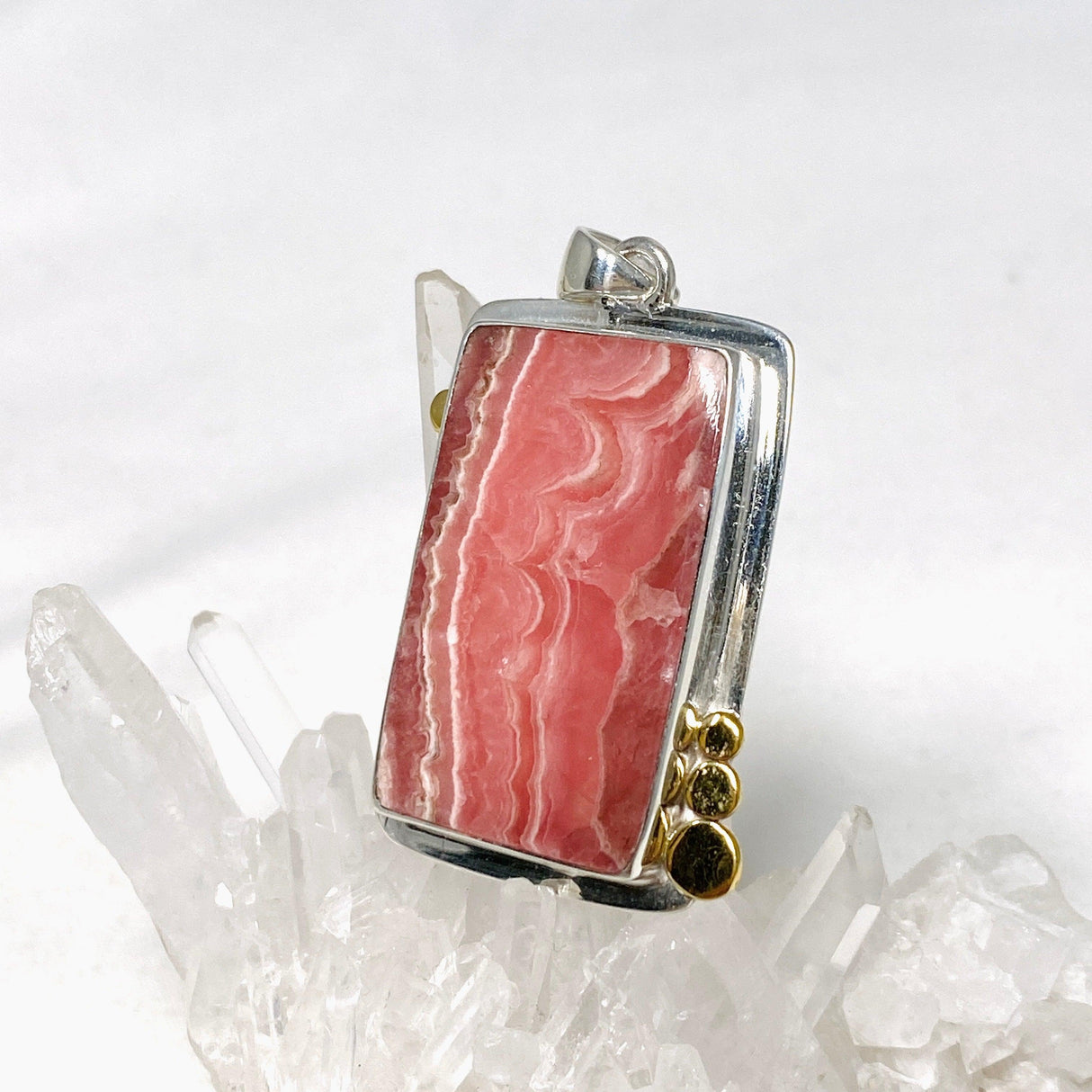 Rhodochrosite Rectangular Pendant with Brass Accents KPGJ4324 - Nature's Magick