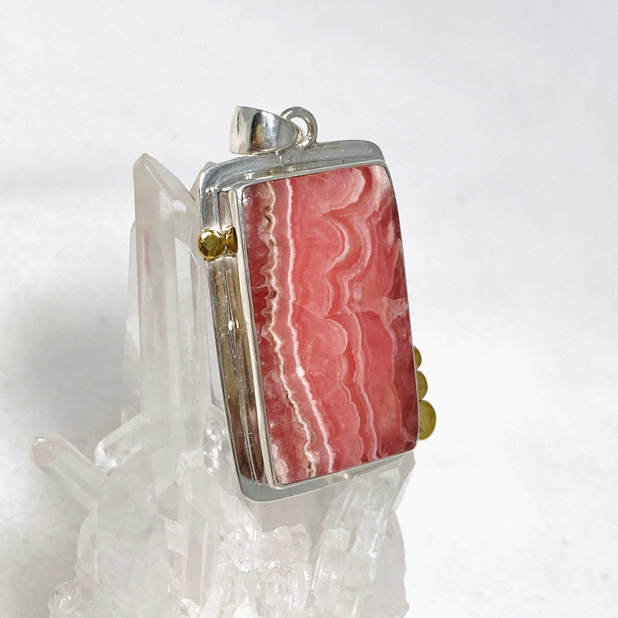 Rhodochrosite Rectangular Pendant with Brass Accents KPGJ4324 - Nature's Magick