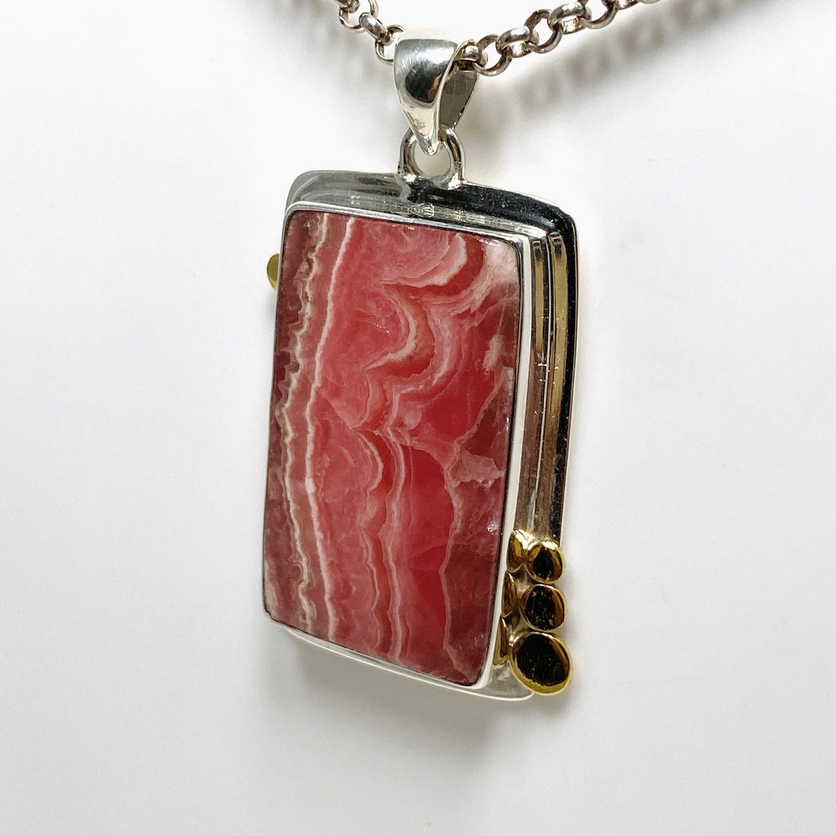 Rhodochrosite Rectangular Pendant with Brass Accents KPGJ4324 - Nature's Magick