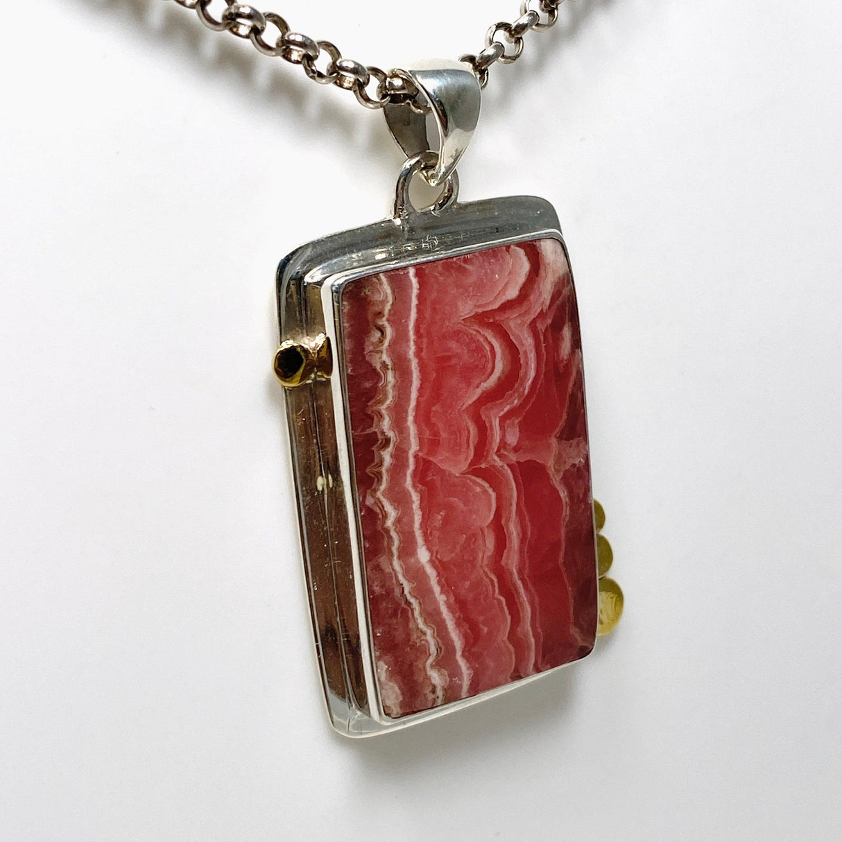 Rhodochrosite Rectangular Pendant with Brass Accents KPGJ4324 - Nature's Magick