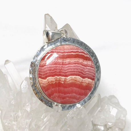 Rhodochrosite Round Pendant in a Hammered Setting KPGJ4321 - Nature's Magick