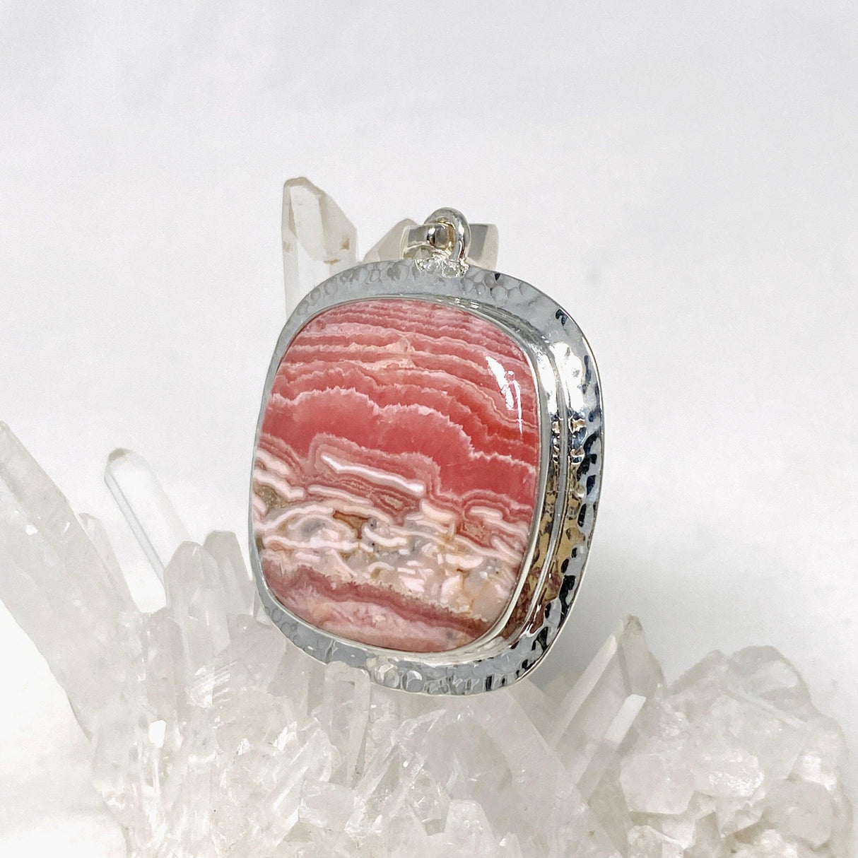 Rhodochrosite Square Pendant in a Hammered Setting KPGJ4322 - Nature's Magick