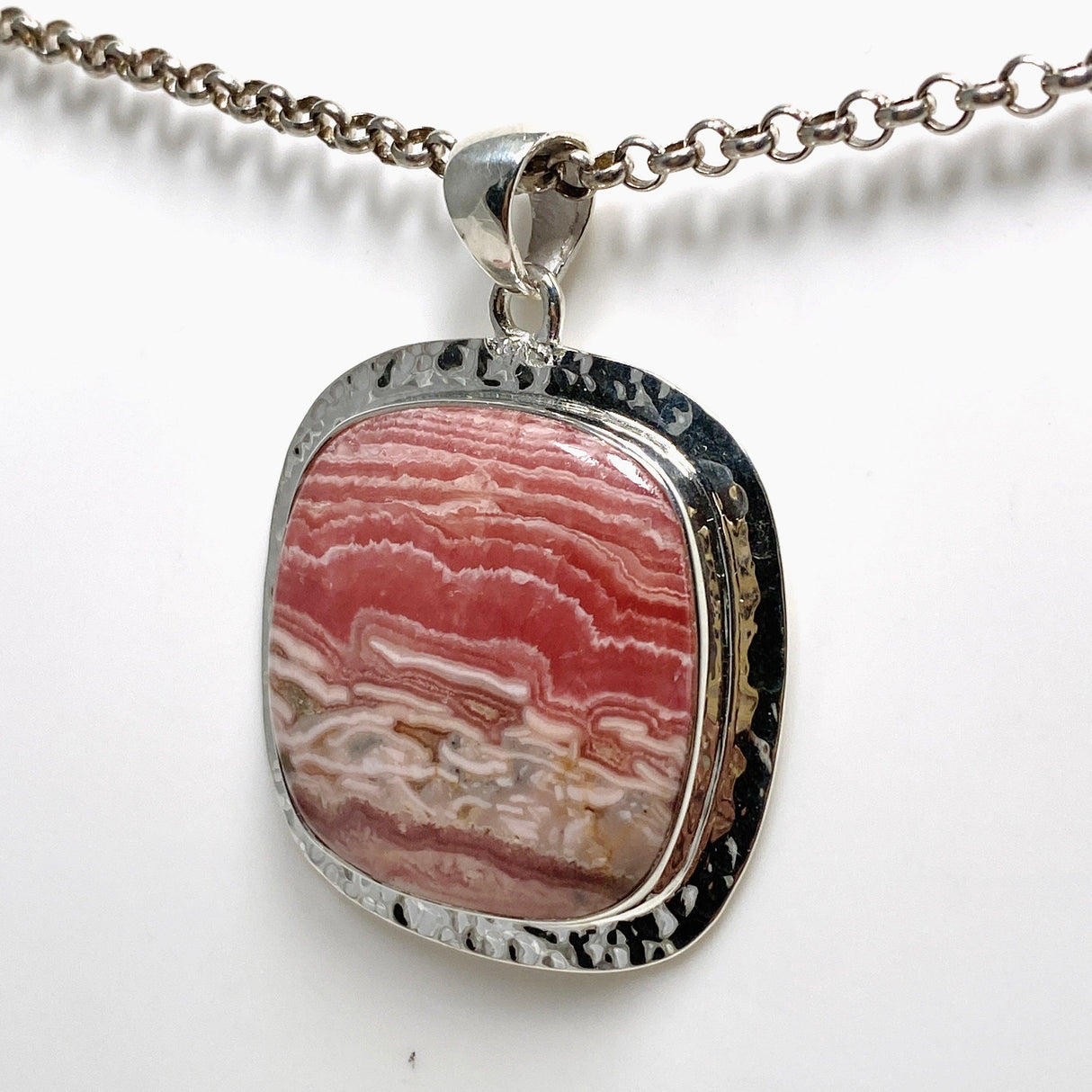 Rhodochrosite Square Pendant in a Hammered Setting KPGJ4322 - Nature's Magick