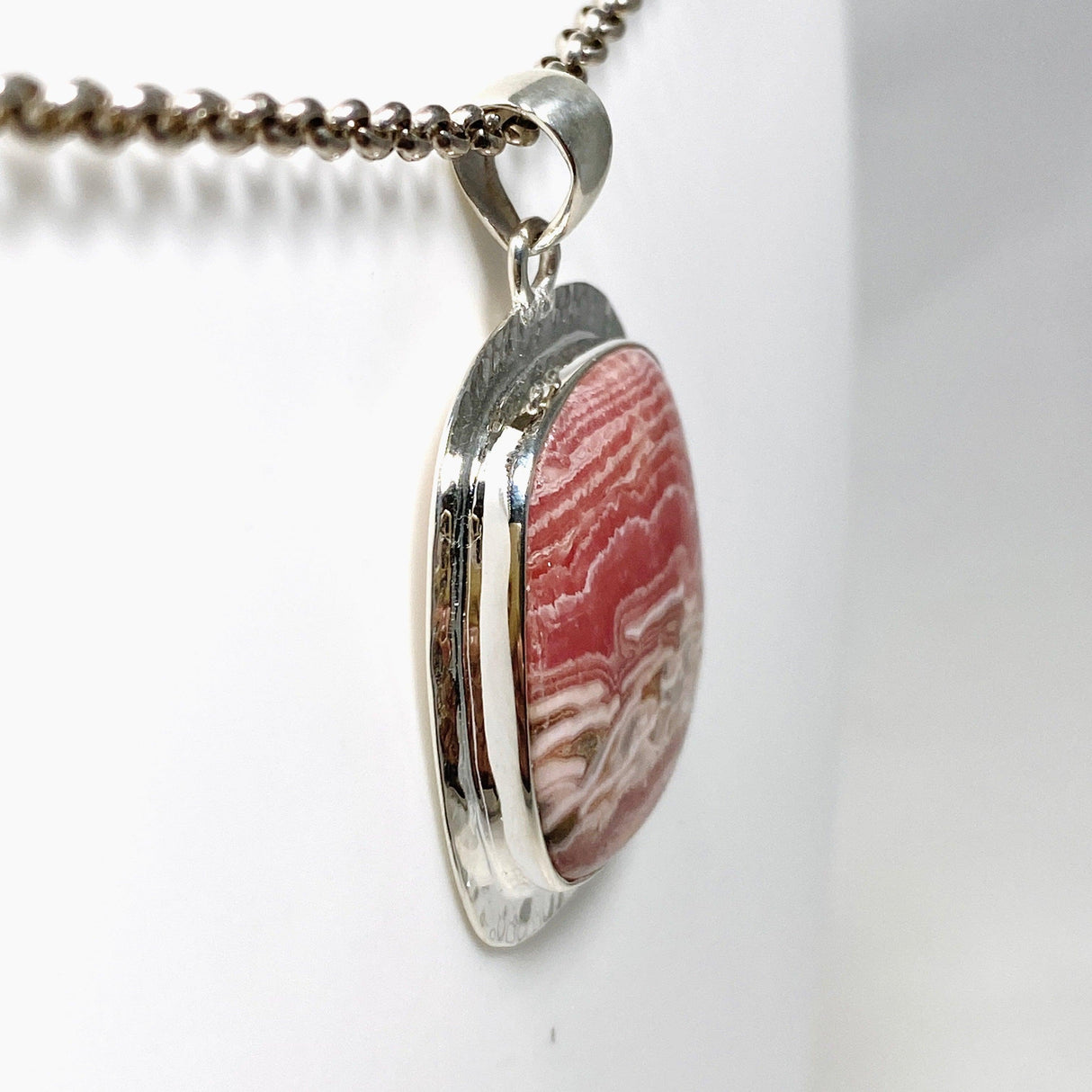 Rhodochrosite Square Pendant in a Hammered Setting KPGJ4322 - Nature's Magick