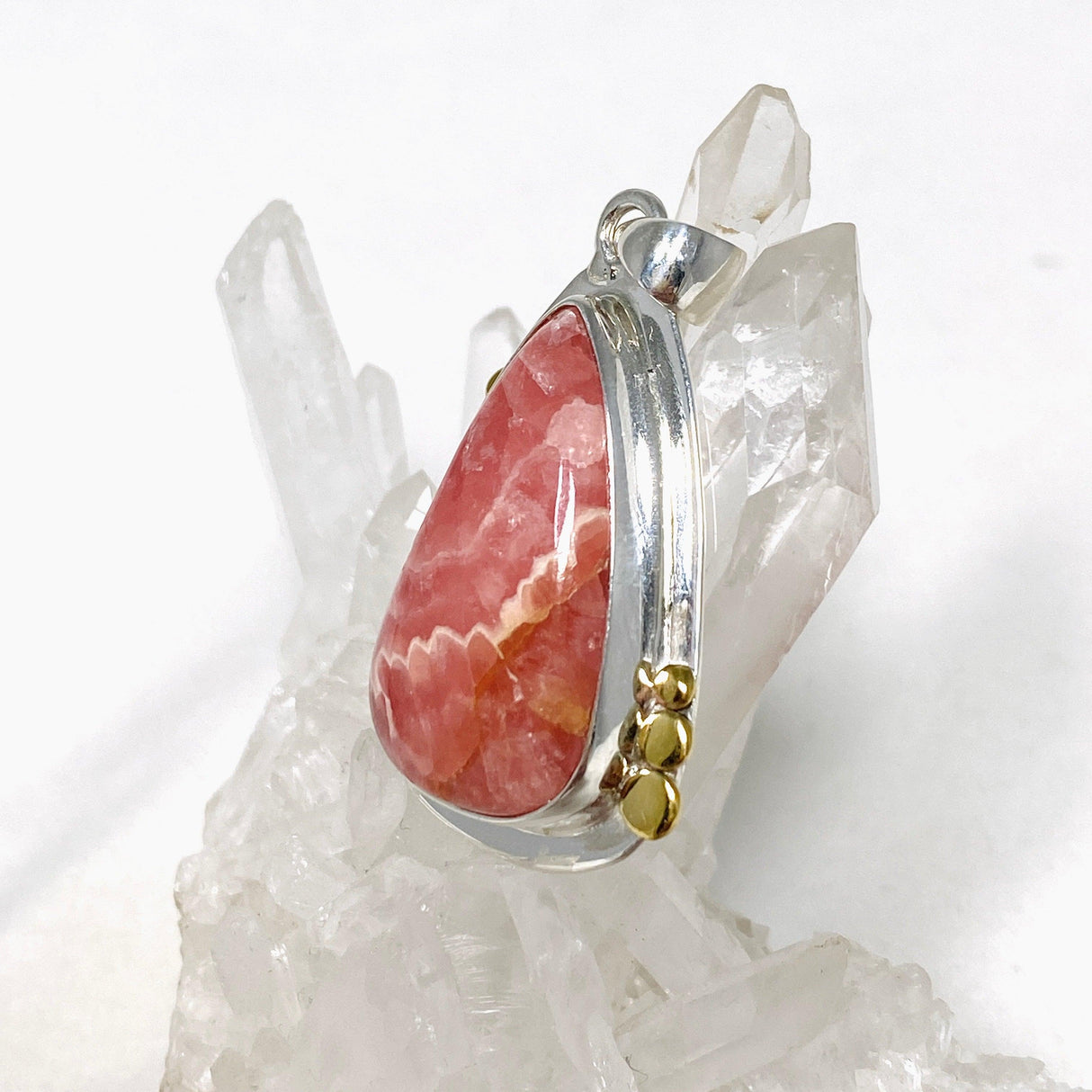 Rhodochrosite Teardrop Pendant with Brass Accents KPGJ4325 - Nature's Magick