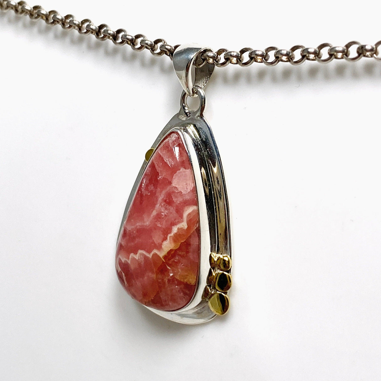 Rhodochrosite Teardrop Pendant with Brass Accents KPGJ4325 - Nature's Magick