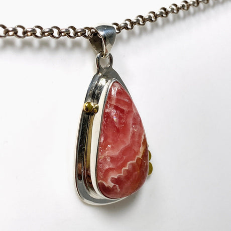 Rhodochrosite Teardrop Pendant with Brass Accents KPGJ4325 - Nature's Magick