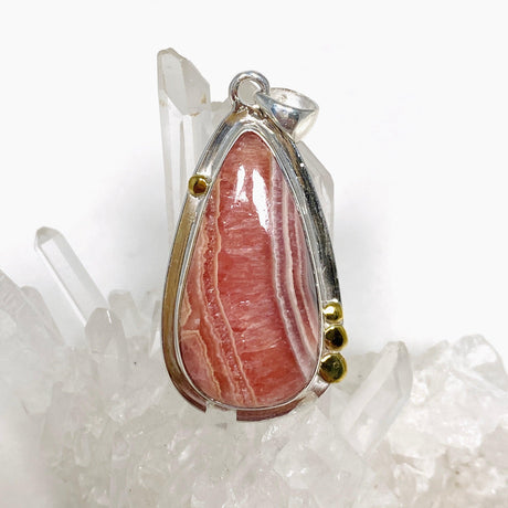 Rhodochrosite Teardrop Pendant with Brass Accents KPGJ4327 - Nature's Magick