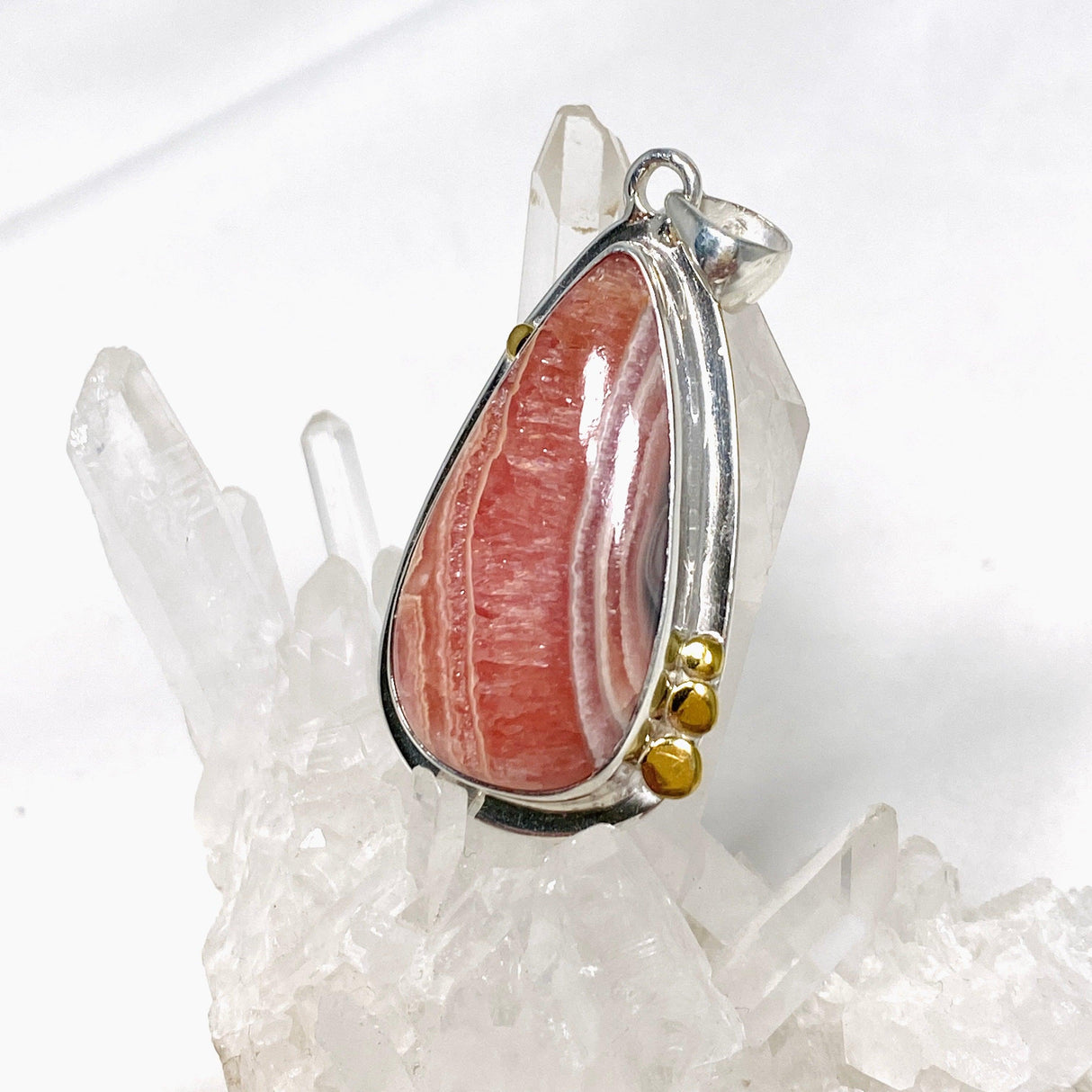 Rhodochrosite Teardrop Pendant with Brass Accents KPGJ4327 - Nature's Magick