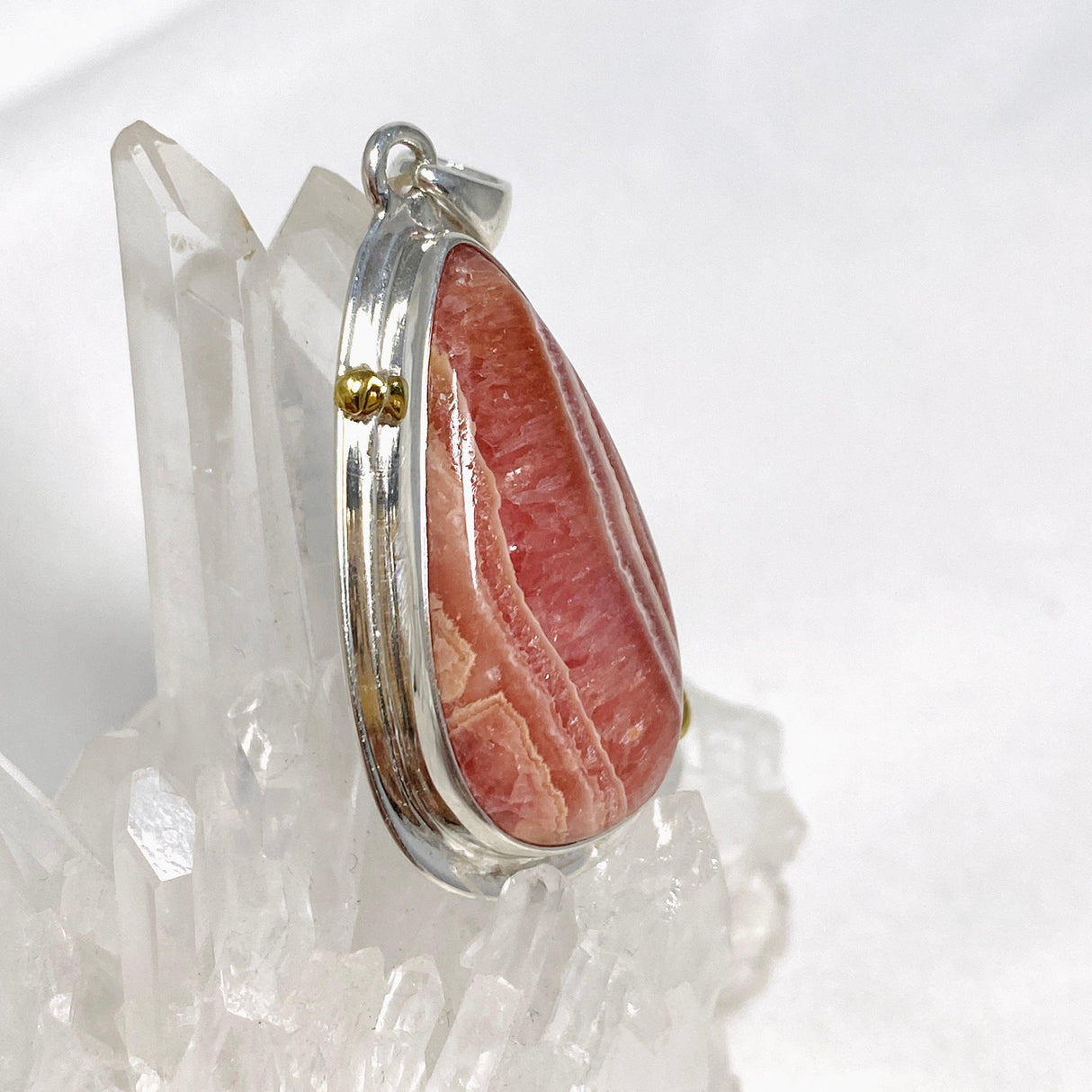 Rhodochrosite Teardrop Pendant with Brass Accents KPGJ4327 - Nature's Magick