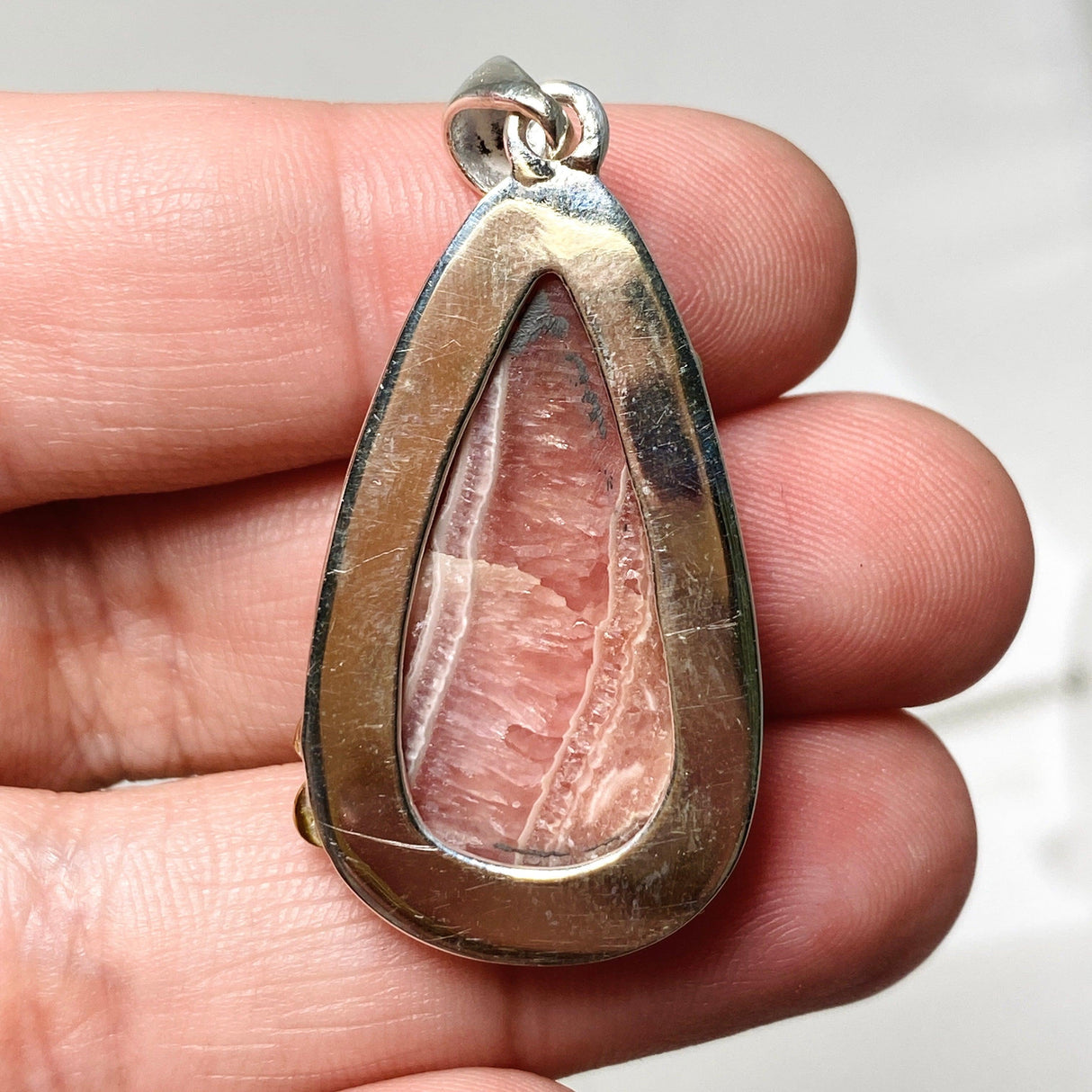 Rhodochrosite Teardrop Pendant with Brass Accents KPGJ4327 - Nature's Magick