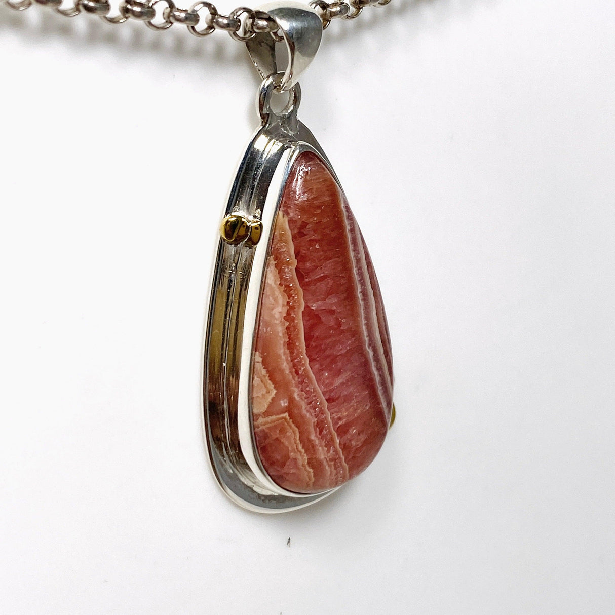 Rhodochrosite Teardrop Pendant with Brass Accents KPGJ4327 - Nature's Magick