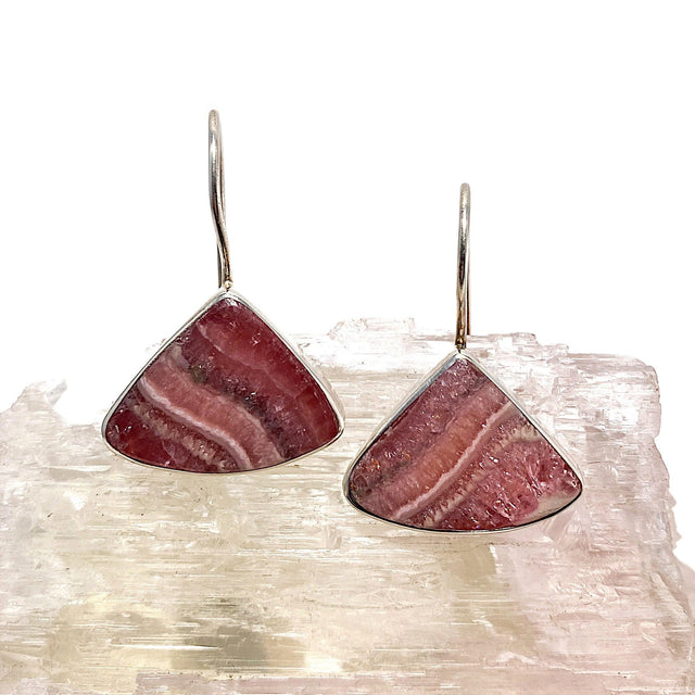 Rhodochrosite triangular earrings with long fixed hooks KEGJ526 - Nature's Magick