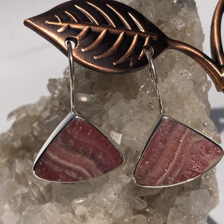 Rhodochrosite triangular earrings with long fixed hooks KEGJ526 - Nature's Magick