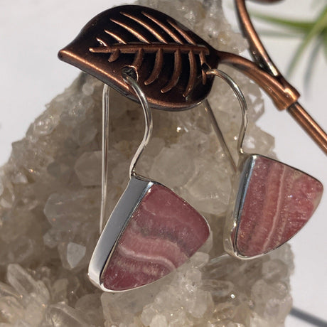 Rhodochrosite triangular earrings with long fixed hooks KEGJ526 - Nature's Magick