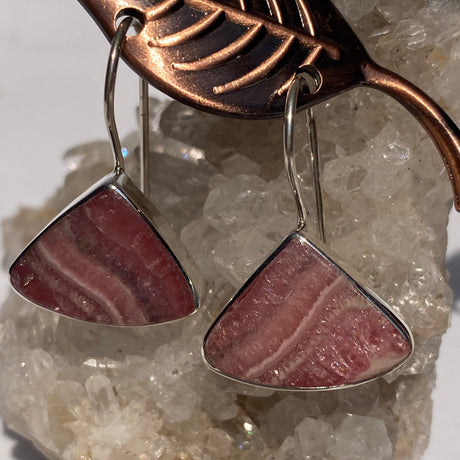 Rhodochrosite triangular earrings with long fixed hooks KEGJ526 - Nature's Magick