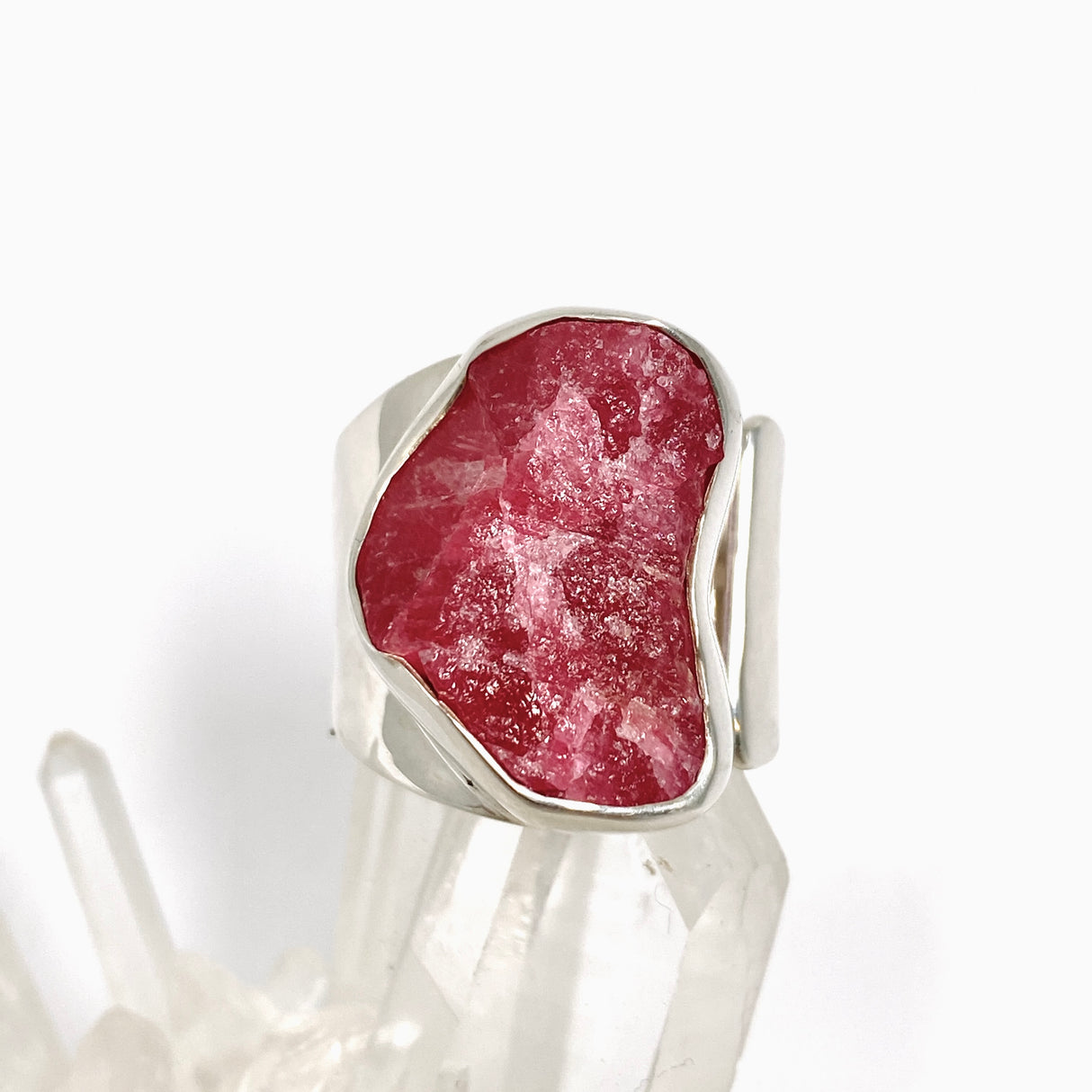 Rhodonite Raw Freeform Thick Band Ring Size 8 BTR-14