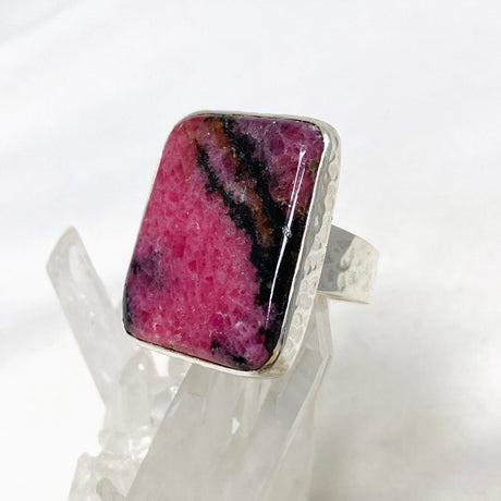 Rhodonite Rectangle Ring in a Hammered Setting Size 10 KRGJ3212 - Nature's Magick