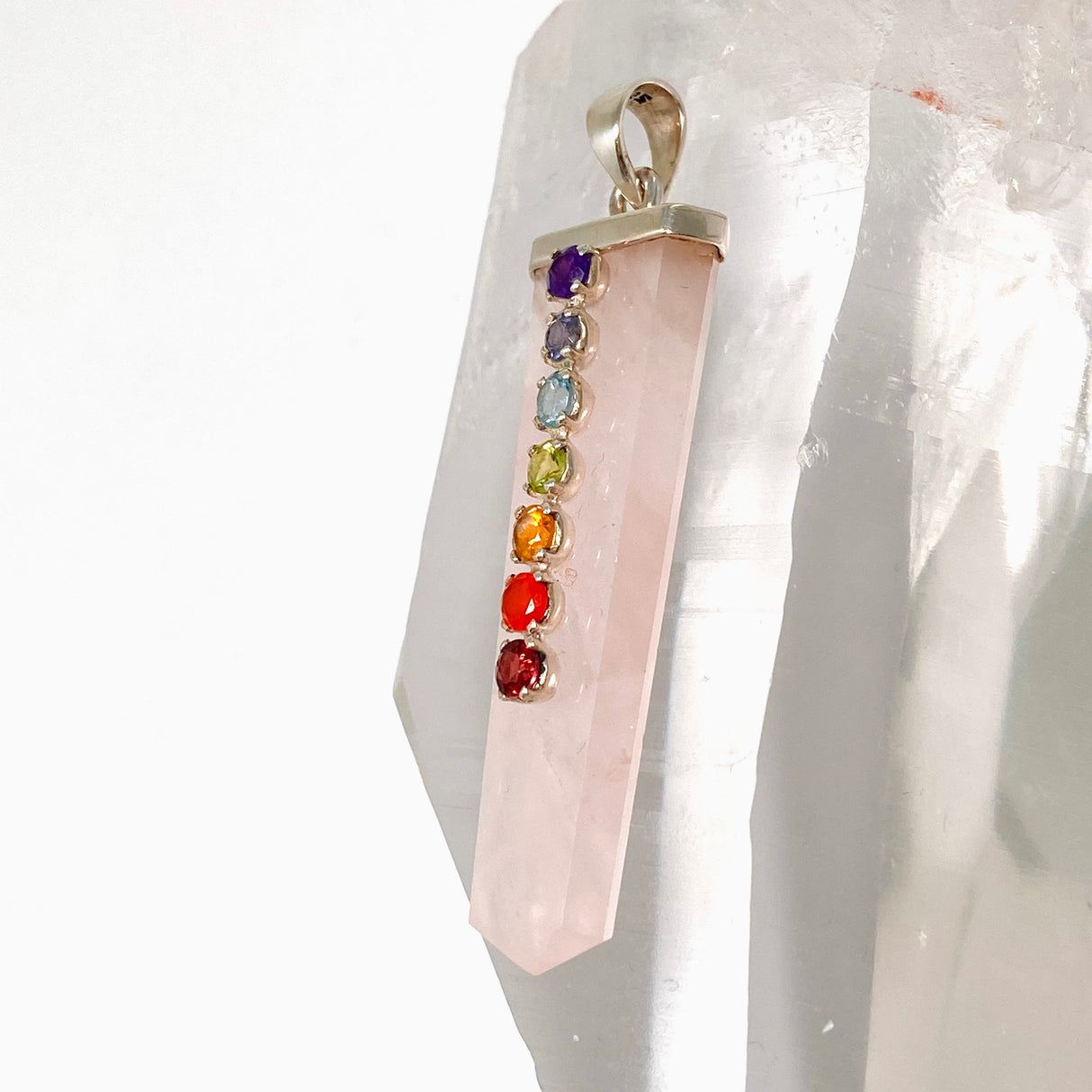 Rose Quartz Capped Wide Point Chakra Pendant PPGJ1243