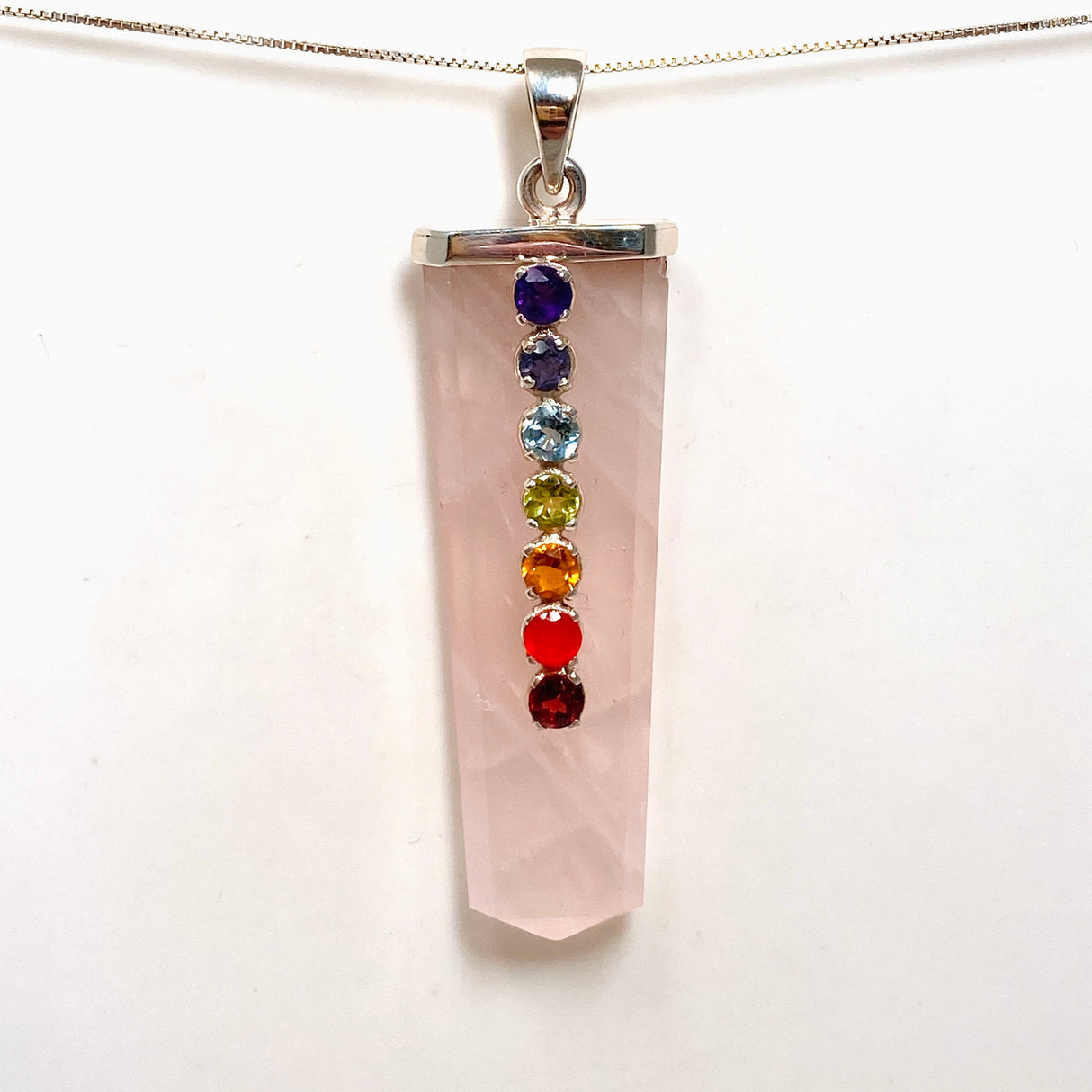 Rose Quartz Capped Wide Point Chakra Pendant PPGJ1243