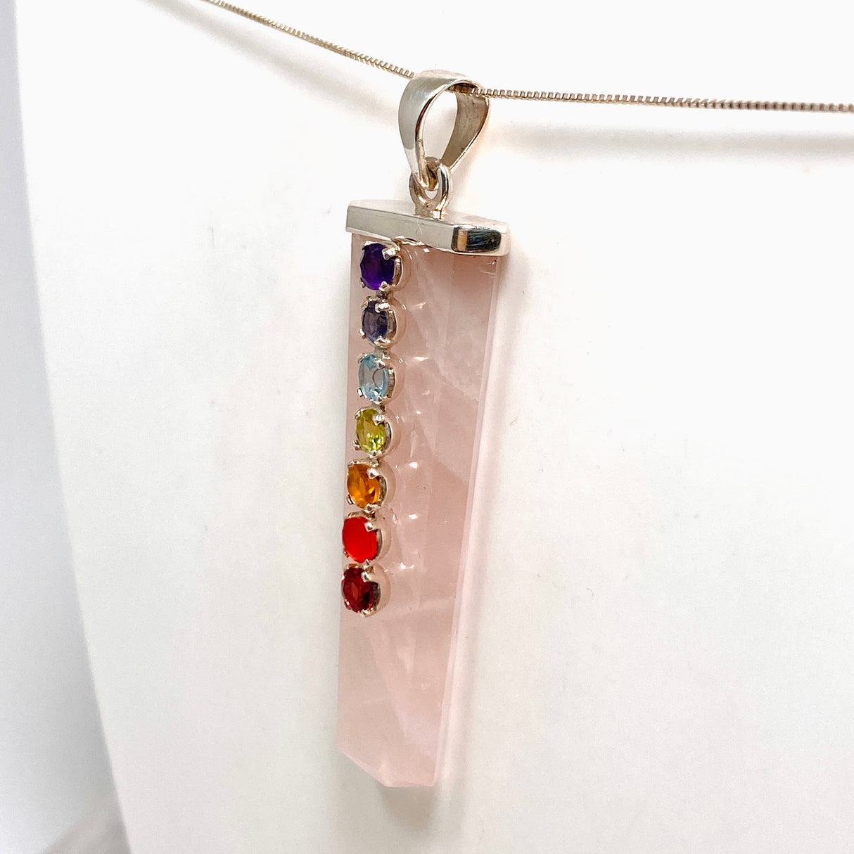 Rose Quartz Capped Wide Point Chakra Pendant PPGJ1243