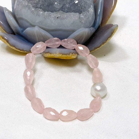 Rose Quartz Faceted Bead and Pearl Gemstone Bracelet GB-EP-RQ-02 - Nature's Magick