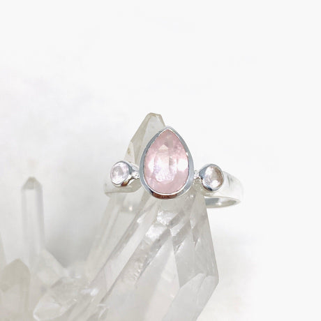 Rose Quartz Faceted Gemstone Teardrop Ring with Accent Stones R3668 - Nature's Magick