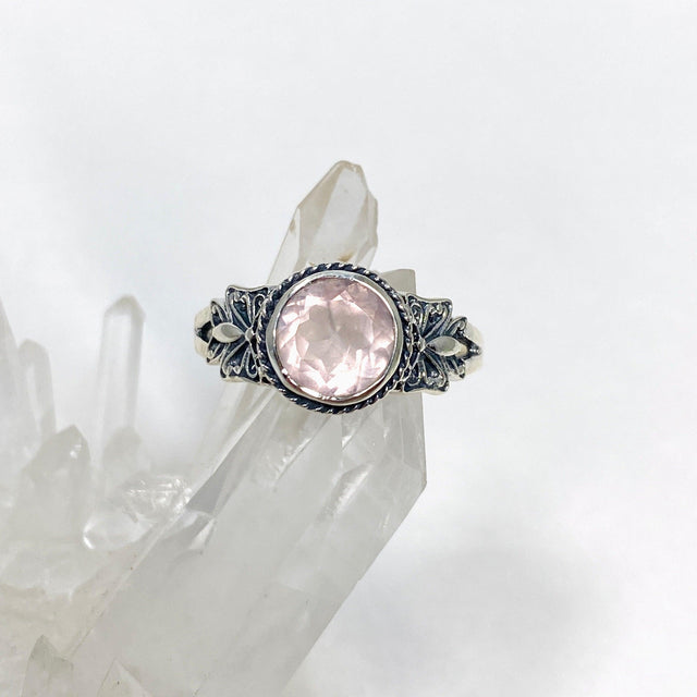 Rose Quartz Faceted Round Ring in a Decorative Setting R3671 - Nature's Magick