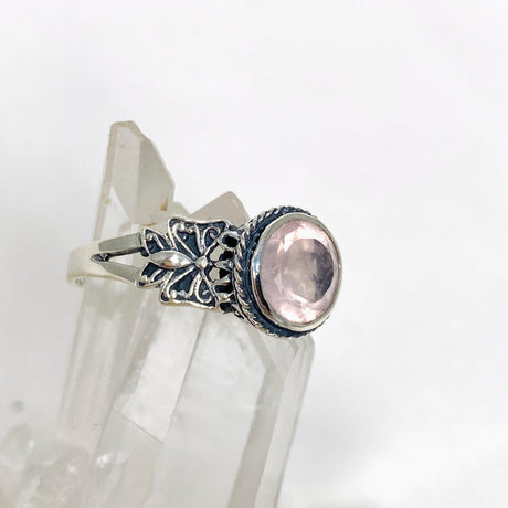 Rose Quartz Faceted Round Ring in a Decorative Setting R3671 - Nature's Magick