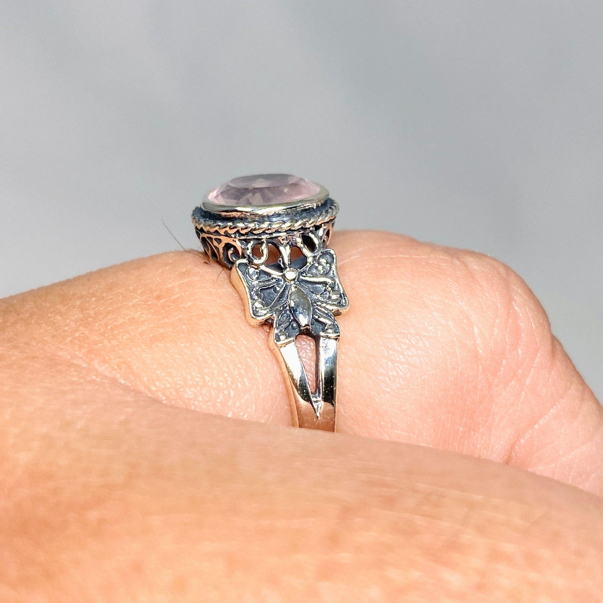 Rose Quartz Faceted Round Ring in a Decorative Setting R3671 - Nature's Magick